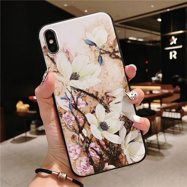 3D Emboss Flower Pattern Phone Case For iPhone