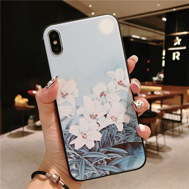 3D Emboss Flower Pattern Phone Case For iPhone