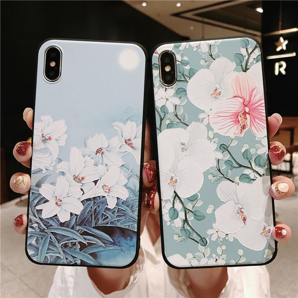 3D Emboss Flower Pattern Phone Case For iPhone