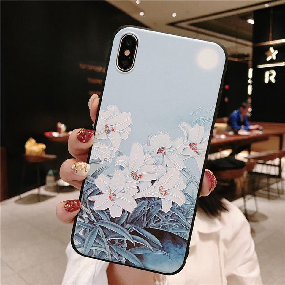 3D Emboss Flower Pattern Phone Case For iPhone