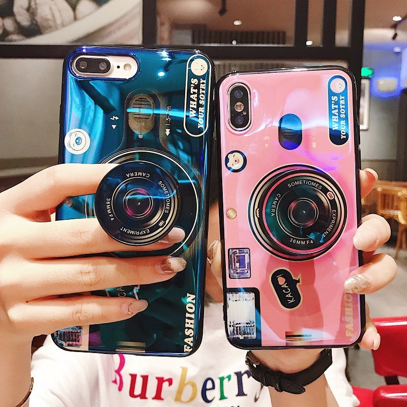 Luxury Cute Camera Phone Case With Holder For iPhone