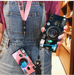 Luxury Cute Camera Phone Case With Holder For iPhone