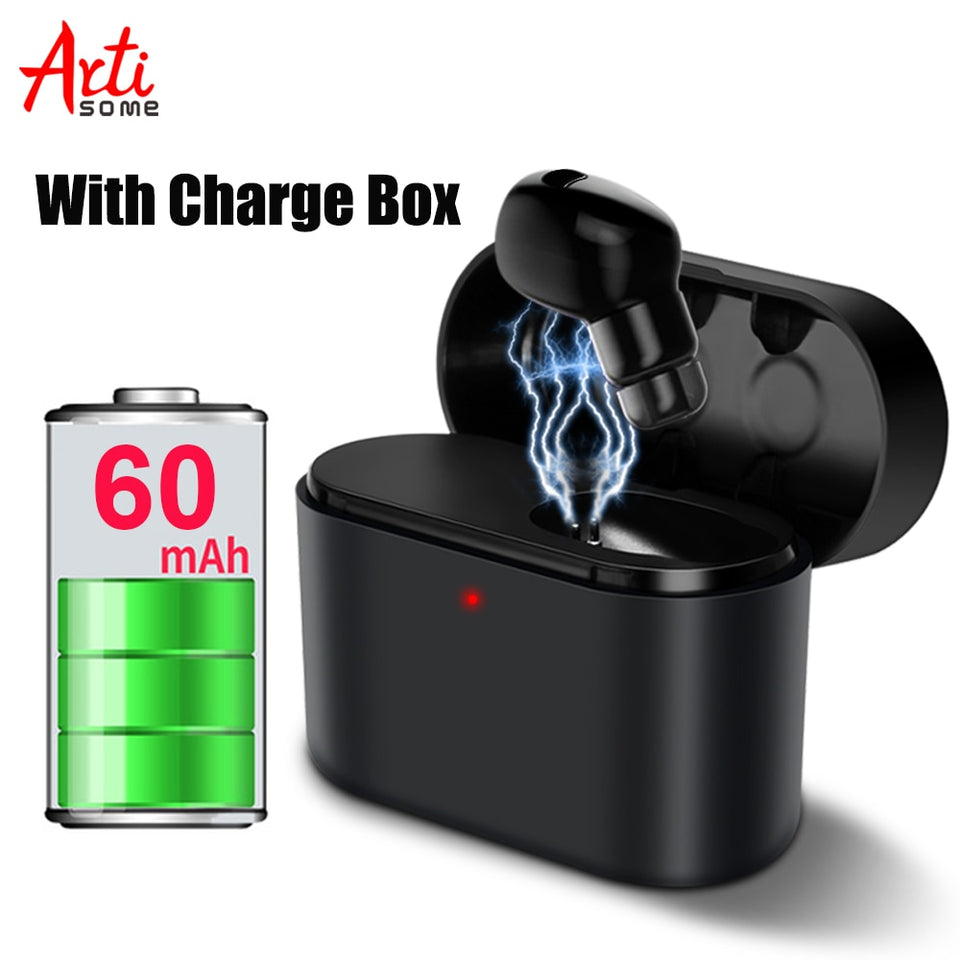 Wireless Mini Bluetooth Earphones With Single Microphone Charging Box